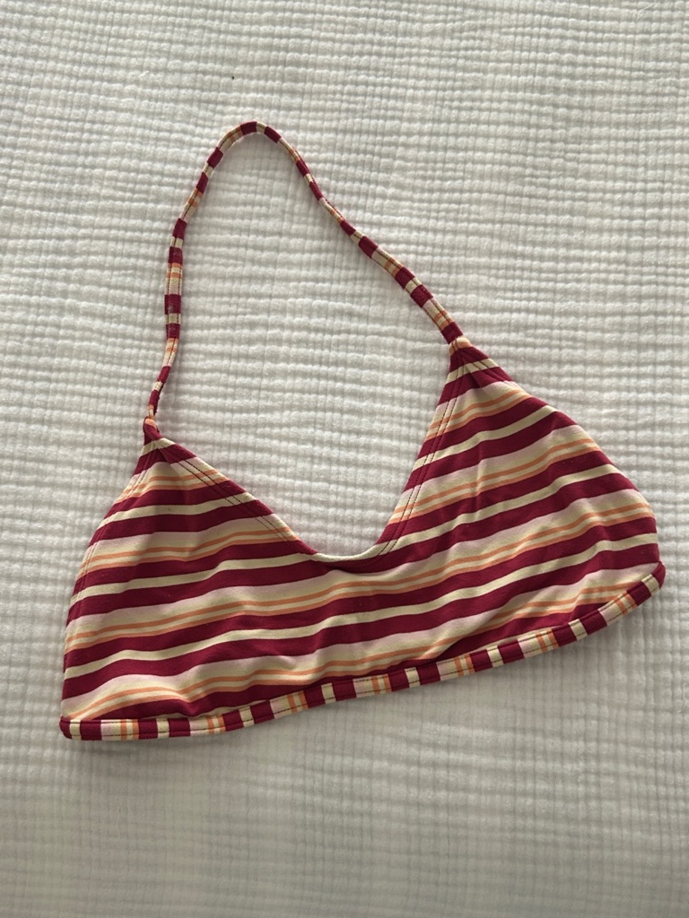 American Eagle Vintage Striped Bikini Top in Burgundy Yellow Pink Stripes M